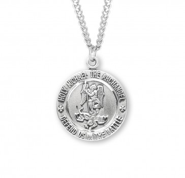 Sterling silver Round St. Michael EMT Medal-*24" Ch-Bxd