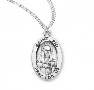 Sterling Silver Oval St Pio-*20" Ch-Bxd