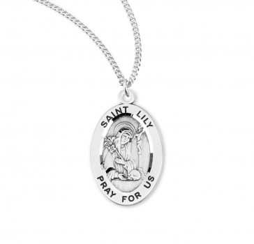 Sterling Oval St. Lily Medal-*18" Ch-Bxd