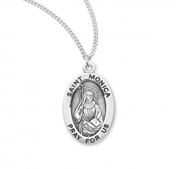 Sterling Silver Oval St Monica-*18" Ch-Bxd