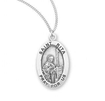 Sterling Silver Oval St Rita-*18" Ch-Bxd
