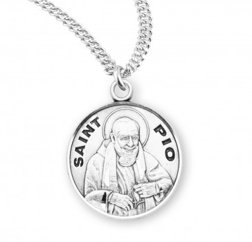 Sterling Silver Round St Pio-*20" Ch-Bxd