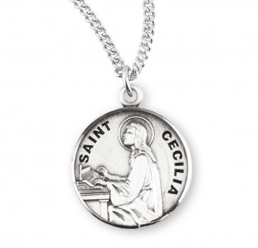 Sterling Silver Round St Cecilia-*18" Ch-Bxd