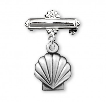 Sterling Silver Baptism Baby Medal w/Bar Pin-Bxd