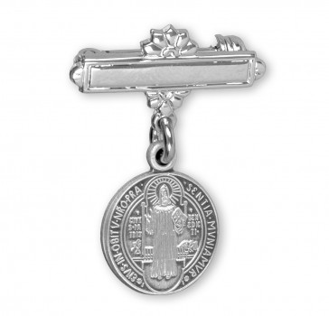 Sterling Silver Saint Benedict Medal on a Bar Pin