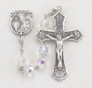 6mm Tin-Cut Crystal (AB) Rosary w/Sterling Ctr & Cfx-(33/192)-Bxd - LIMITED AVAILABLITIY