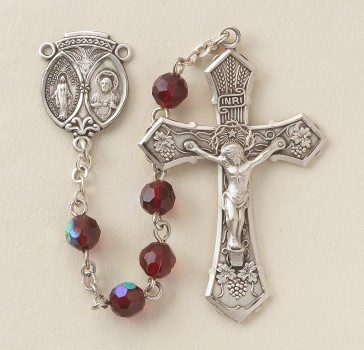 6mm Ruby (AB) Rosary w/Sterling Silver Ctr & Cfx-(33/192)-Bxd - LIMITED AVAILABLITIY