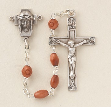 Brown Oval Cocoa Rosary w/Sterling Silver Ctr & Cfx-(221/3863)-Bxd