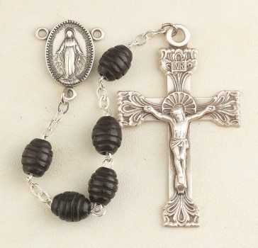 Black Oval Carved Beehive Boxwood Rosary