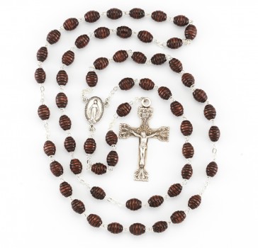 Maroon Oval Carved Beehive Boxwood Rosary