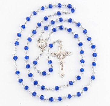 5mm Round Caribbean Blue Rosary w/Sterling Silver Ctr & Cfx-(16/195)-Bxd
