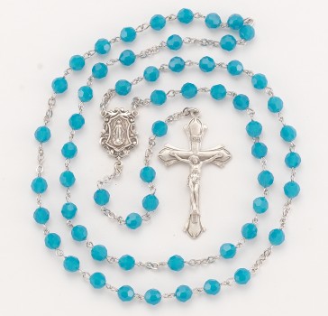 6mm Finest Blue Opal Rosary w/Sterling Silver Ctr & Cfx-(54/123)-Bxd