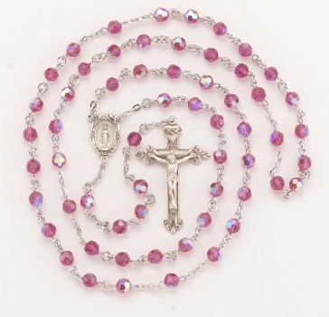6mm Finest Fuchsia (AB) Rosary w/Sterling Silver Ctr & Cfx-(64/120)-Bxd