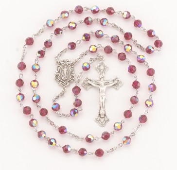 6mm Ruby Finest Crystal Rosary w/Sterling Silver Ctr & Cfx-(54/117)-Boxed