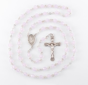 6mm Finest Rose Opal Rosary w/Sterling Silver Ctr & Cfx-(01/153)-Bxd