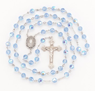 8mm Finest Light Sapphire (AB) Rosary w/Sterling Silver Ctr & Cfx-(95/186)-Bxd