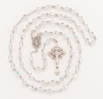 6mm Finest Fireball Crystal Rosary w/Sterling Silver Ctr & Cfx-(05/139)-Bxd