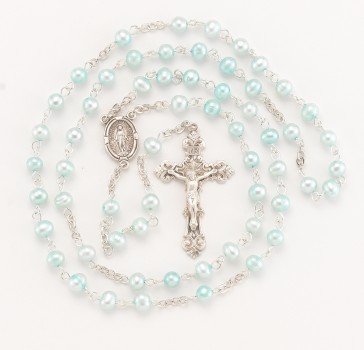 Blue Freshwater Pearl Rosary 