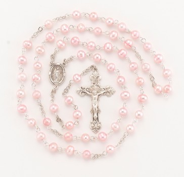 5mm Pink Freshwater Pearl Rosary w/Sterling Sterling Ctr & Cfx-(62/153)-Bxd