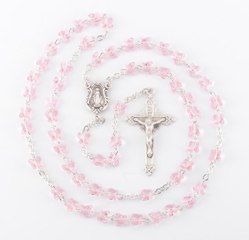 6mm Finest Light Rose Crystal All Sterling Silver Butterfly Rosary W/ Sterling Silver Cfx & Ctr-(05/195)-Bxd
