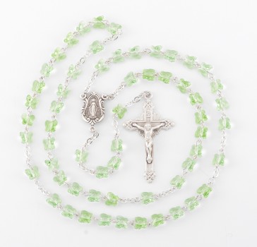 6mm Finest Peridot Crystal All Sterling Silver Butterfly Rosary W/ Sterling Silver Cfx & Ctr-(05/195)-Bxd