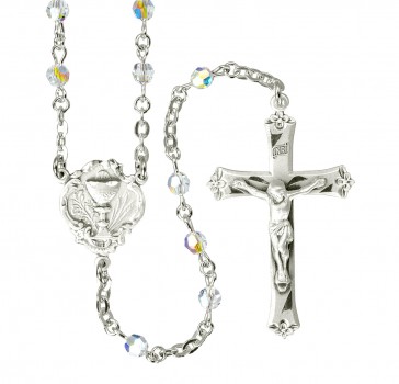 4mm Finest Crystal (AB) Rosary W/ Sterling Cfx & Ctr-Bxd  08/3864