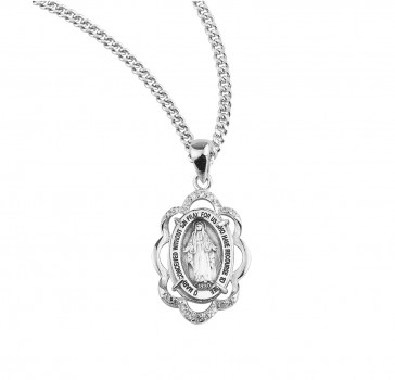Crystal Cubic Zirconia's CZ's and Sterling Silver Miraculous Medal w/18" Ch-Bxd