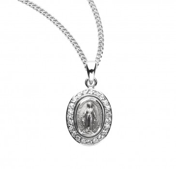 Sterling Silver Crystal Cubic Zirconia Miraculous Medal