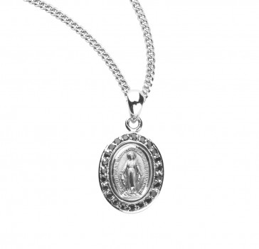 Sterling Silver Jet Black Cubic Zirconia Miraculous Medal