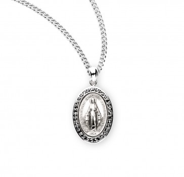 Sterling Silver Oval Miraculous Jet Cubic Zirconia CZ  Pendant 18" Ch-Bxd