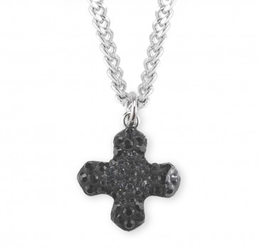 Crystal Silver Night and Jet Finest Austrian Crystal Pave Greek Cross Pendant