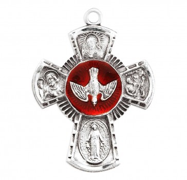 Sterling Silver Lrg 4-Way W/ Red Holy Spirit- 24" Ch-Bxd