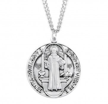 Sterling Silver Large St. Benedict w/24" Ch-Bxd