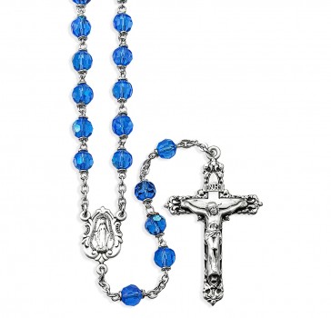 6mm Capri Blue Rosary w/Sterling CFX & 6mm Capri Blue Rosary w/Sterling Silver Ctr & Cfx-(05/121)-Bxd