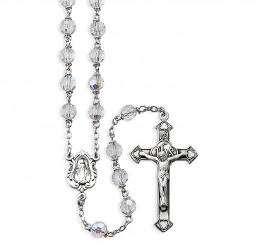 6mm Crystal Rosary w/Sterling Silver Ctr & Cfx-(05/130)-Bxd