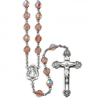 Tin Cut Czech Light Rose Crystal Aurora Rosary 