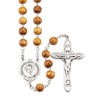 6mm Round Olive Wood Bead Rosary w/ Sterling Silver Ctr & Cfx- (83/171)-Bxd