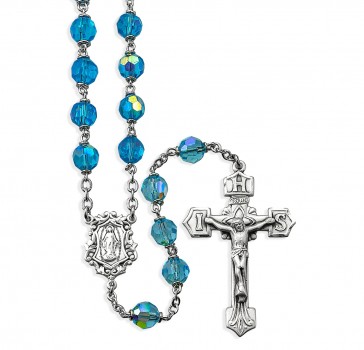 Tin Cut CZech Aqua Crystal  Rosary