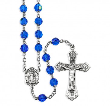 Tin Cut Czech Bermuda Blue Crystal Rosary