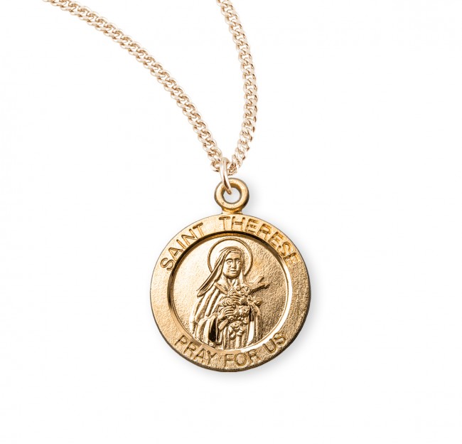 Patron Saint Therese of Lisieux Round Gold Over Sterling Silver Medal