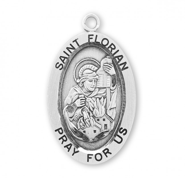 Patron Saint Florian Oval Sterling Silver Medal - Saint Florian - Saint