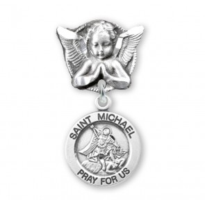 Saint Michael Sterling Silver Medal on an Angel Pin