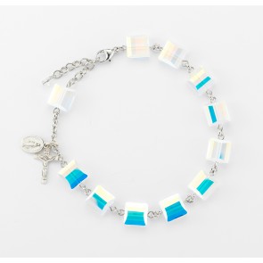 10mm  Square Faceted Finest Bead All Sterling Rosary Bracelet W/ Sterling Silver Miraculous & Crucifix (1121/1802)-Bxd