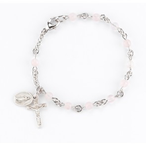 Genuine Round Rose Quartz Sterling Silver Rosary Bracelet 4mm