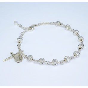 6mm Sterling Silver Fancy Rosary Bracelet-Bxd