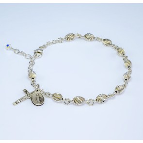 Corrugated Swirl Oval Sterling Silver Rosary Bracelet 5x7mm