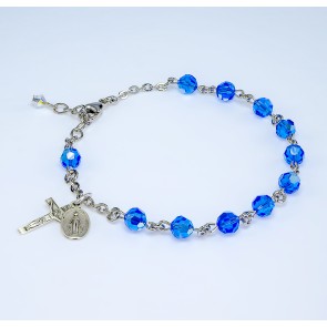 Finest Austrian Crystal Sapphire Round Shaped Sterling Silver Rosary Bracelet 6mm