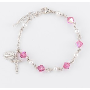 Finest Austrian Crystal Pink Rondelle Rosary Bracelet 6mm