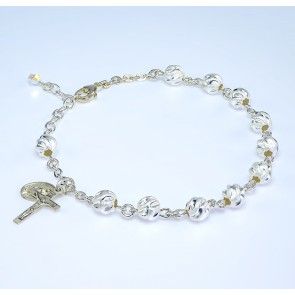 Swirl Semi-Frosted Round Sterling Silver Rosary Bracelet 7mm