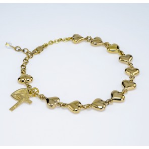 Gold Over Sterling Silver High Polish Heart Bracelet w/1124 & 1802-Bxd